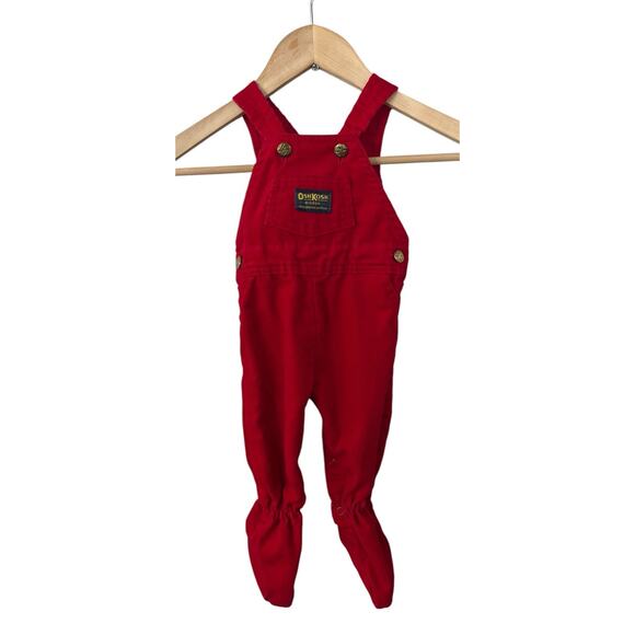 Vintage Oshkosh Red Corduroy Footed Overalls Union Made 6-9 Months - Picture 1 of 5